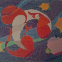 “Dream Worlds (2) - Sleeping of the Fish”, Colored pencil, 30×21 cm, © Golnaran