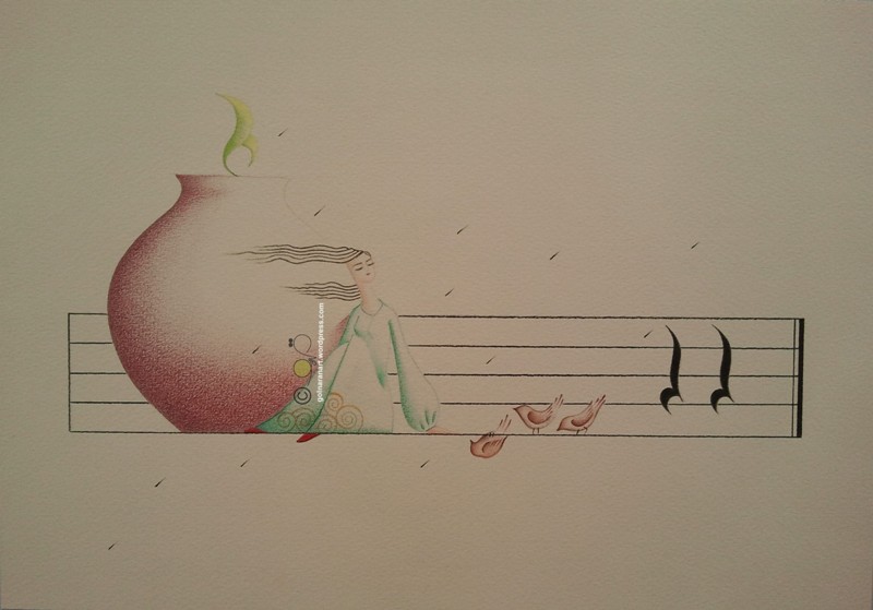 © Golnaran, "The melody of germination", "نوای رویش", colored pencil, 2015